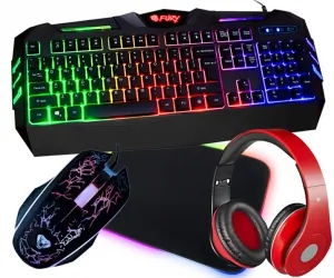Klawiatura gamingowa podświetlana dla graczy FURY SPITFIRE + podświetlana mata + mysz + słuchawki