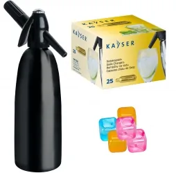 Saturator syfon do wody QUICK SODA czarny 1L + 25 naboi + 5 kostek lodu