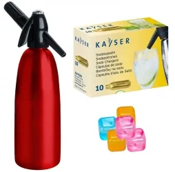 Saturator syfon do wody QUICK SODA czerwony 1L + 10 naboi + 5 kostek lodu