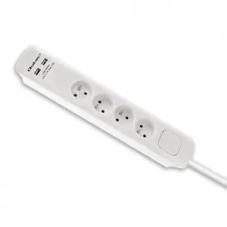 Listwa antyprzepięciowa Qoltec 2xUSB 4 gniazda z uziemieniem 1.8m biała