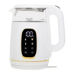 Czajnik elektryczny szklany LED z regulacją temperatury 1,7L Adler AD 1305 biało-złoty