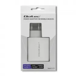 Ładowarka sieciowa Qoltec 63W 5-20V 1.5-3A USB-C PD + USB QC 3.0 biała