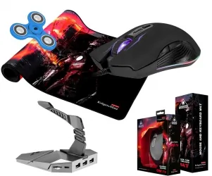 Mysz dla gracza gamingowa Kruger&amp;Matz Warrior GM-70 + mata  XXL 89cm Kruger&amp;Matz Warrior + Mouse bungee Kruger&amp;Matz Warrior GB-10 + spinner
