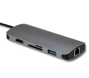 Adapter USB 3.1 C Qoltec HDMI USB3.0 RJ-45 SD microSD PD