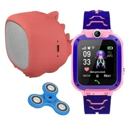 Zestaw dla dzieci zegarek smartwatch Q12 różowy + głośnik bluetooth Forever Willy ABS-200