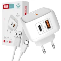 Ładowarka sieciowa XO L60 PD QC 3.0 18W 1xUSB 1xUSB-C biała + kabel USB/USB-C