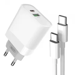 Ładowarka sieciowa XO L64 PD QC 3.0 18W 1xUSB 1xUSB-C biała + kabel USB-C/USB-C