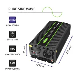 Przetwornica napięcia Qoltec Monolith 24V/230V 1000W/2000W USB Czysty Sinus