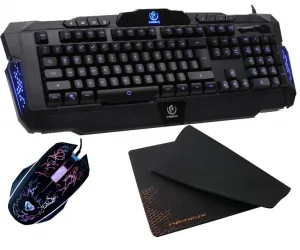Podświetlana klawiatura dla graczy Rebeltec Legend LED blue metal + mata na biurko + mysz + słuchawki