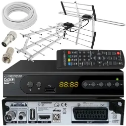 Tuner cyfrowy Esperanza EV106 DVB-T/T2 H.265/HEVC + antena kierunkowa VHF/UHF MUX8 ATD27S + kabel 10m