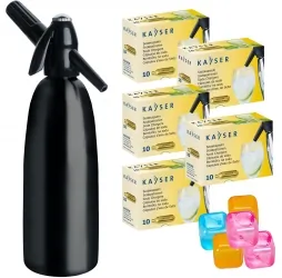 Saturator syfon do wody QUICK SODA czarny 1L + 50 naboi + 5 kostek lodu