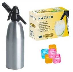 Saturator syfon do wody QUICK SODA srebrny 1L + 10 naboi + 5 kostek lodu