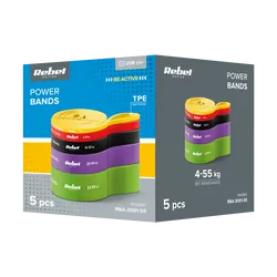 Zestaw gum do ćwiczeń TPE - Power Band PTs-1, 5 gum TPE 4-55 kg REBEL ACTIVE