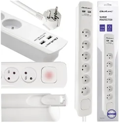 Listwa antyprzepięciowa Qoltec 2xUSB 6 gniazd z uziemieniem 1.8m biała