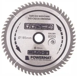 Tarcza widiowa do drewna 185x20 60 zębów Powermat TDD-185x20x60Z