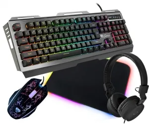Zestaw klawiatura aluminiowa Genesis RHOD 420 + mysz + słuchawki + podświetlana mata gamingowa