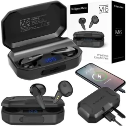 Bezprzewodowe słuchawki douszne 2w1 power bank 2200mAh Kruger&amp;Matz M6 - kolor czarny