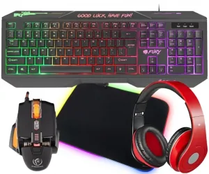 Podświetlana klawiatura dla graczy FURY HELLFIRE 2 + podświetlana mata + mysz + słuchawki