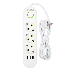 Listwa przedłużacz sieciowy BLOW 3 gniazda   3x USB 2m - biały