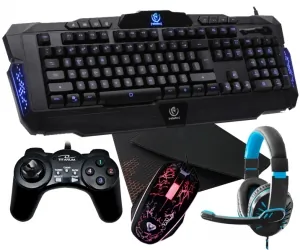 Podświetlana klawiatura dla graczy Rebeltec Legend LED blue metal + mata na biurko + mysz + słuchawki + pad