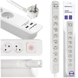 Listwa antyprzepięciowa Qoltec 2xUSB 8 gniazd z uziemieniem 1.8m biała