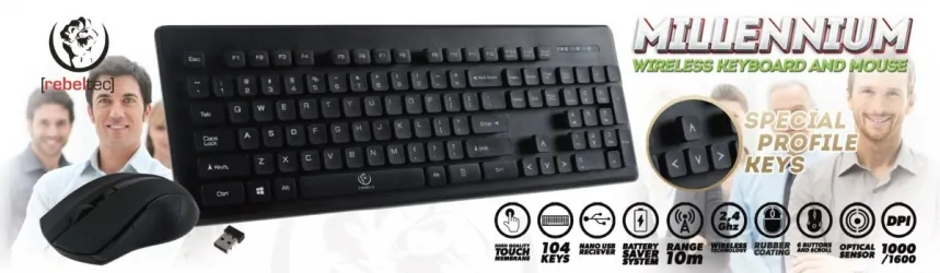 Zestaw bezprzewodowy klawiatura + mysz 2.4GHZ Rebeltec MILLENIUM