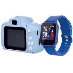 Zestaw dla dzieci kamera aparat Forever Smile SKC-100   zegarek smartwatch Maxlife Kids MXSW-200 niebieski