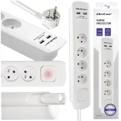 Listwa antyprzepięciowa Qoltec 2xUSB 4 gniazda z uziemieniem 1.8m biała
