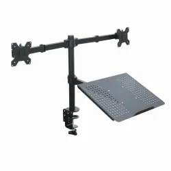Uchwyt biurkowy do dwóch monitorów LED/LCD 13-27 cala z półką na laptopa notebooka