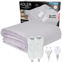 Podwójny elektryczny koc podkładowy Adler AD 7426 jasno szary 150cm &amp; 160cm 