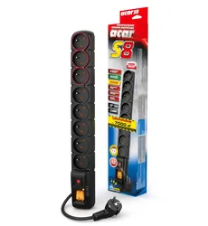 Listwa przedłużacz przeciwprzepięciowy ACAR S8 DUAL 1,5m 8 gniazd 10A czarna