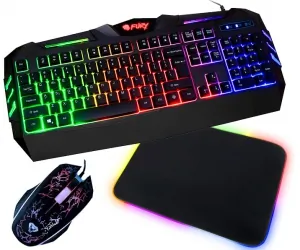 Klawiatura gamingowa podświetlana dla graczy FURY SPITFIRE + podświetlana mata + mysz + słuchawki
