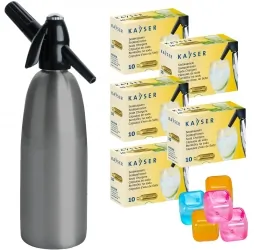 Saturator syfon do wody QUICK SODA szary 1L + 50 naboi + 5 kostek lodu