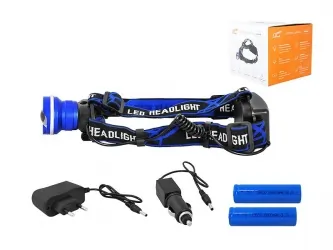 Akumulatorowa latarka czołowa LED LTC 600lm 8W ZOOM + 2 ładowarki
