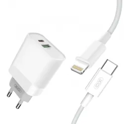 Ładowarka sieciowa XO L64 PD QC 3.0 18W 1xUSB 1xUSB-C biała + kabel USB-C/Lightning