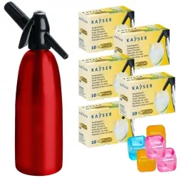 Saturator syfon do wody QUICK SODA czerwony 1L + 50 naboi + 5 kostek lodu