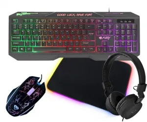 Podświetlana klawiatura dla graczy FURY HELLFIRE 2 + podświetlana mata + mysz + słuchawki