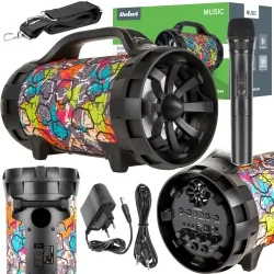 Głośnik bluetooth REBEL USB SD FM z funkcją karaoke + mikrofon bezprzewodowy
