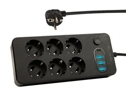 Listwa przedłużacz sieciowy BLOW 6 gniazd   3x USB   1x USC-C 2m - czarny
