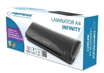 Laminator do dokumentów A4 Esperanza INFINITY dwa rodzaje laminacji na zimno i na gorąco