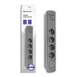 Listwa antyprzepięciowa Qoltec 2xUSB 4 gniazda z uziemieniem 1.8m szara