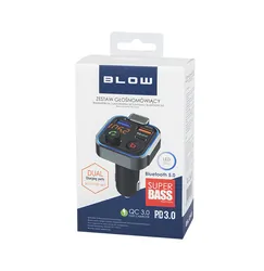 Podświetlany transmiter FM z zestawem głośnomówiącym BLOW Bluetooth 5.1   QC3.0   PD 20W
