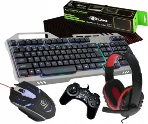 REBELTEC metalowa podświetlana klawiatura Discovery + mysz Rebeltec Cobra + słuchawki Rohan + mata + pad