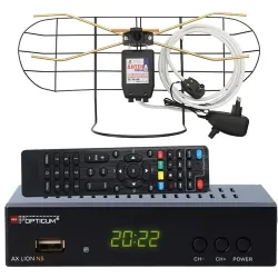 Cyfrowy zestaw telewizji naziemnej DVB-T tuner OPTICUM AX LION NS DVB-T2/C H.265 HEVC + antena pokojowa