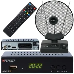 Cyfrowy zestaw telewizji naziemnej DVB-T tuner OPTICUM AX LION NS DVB-T2/C H.265 HEVC + antena pokojowa BLOW ATD17