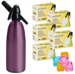 Saturator syfon do wody QUICK SODA fioletowy 1L + 50 naboi + 5 kostek lodu