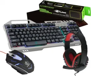 REBELTEC metalowa podświetlana klawiatura Discovery + mysz Rebeltec Cobra + słuchawki Rohan + mata