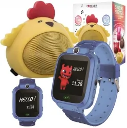 Zestaw dla dzieci zegarek smartwatch Maxlife Kids Watch MXKW-300 niebieski + głośnik bluetooth Forever Chicken ABS-100