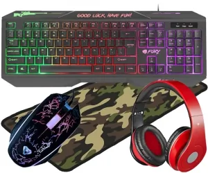 Podświetlana klawiatura dla graczy FURY HELLFIRE 2 + mata + mysz + słuchawki
