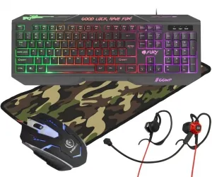 Klawiatura gamingowa podświetlana dla graczy FURY SPITFIRE + mysz + słuchawki + mata + spiner